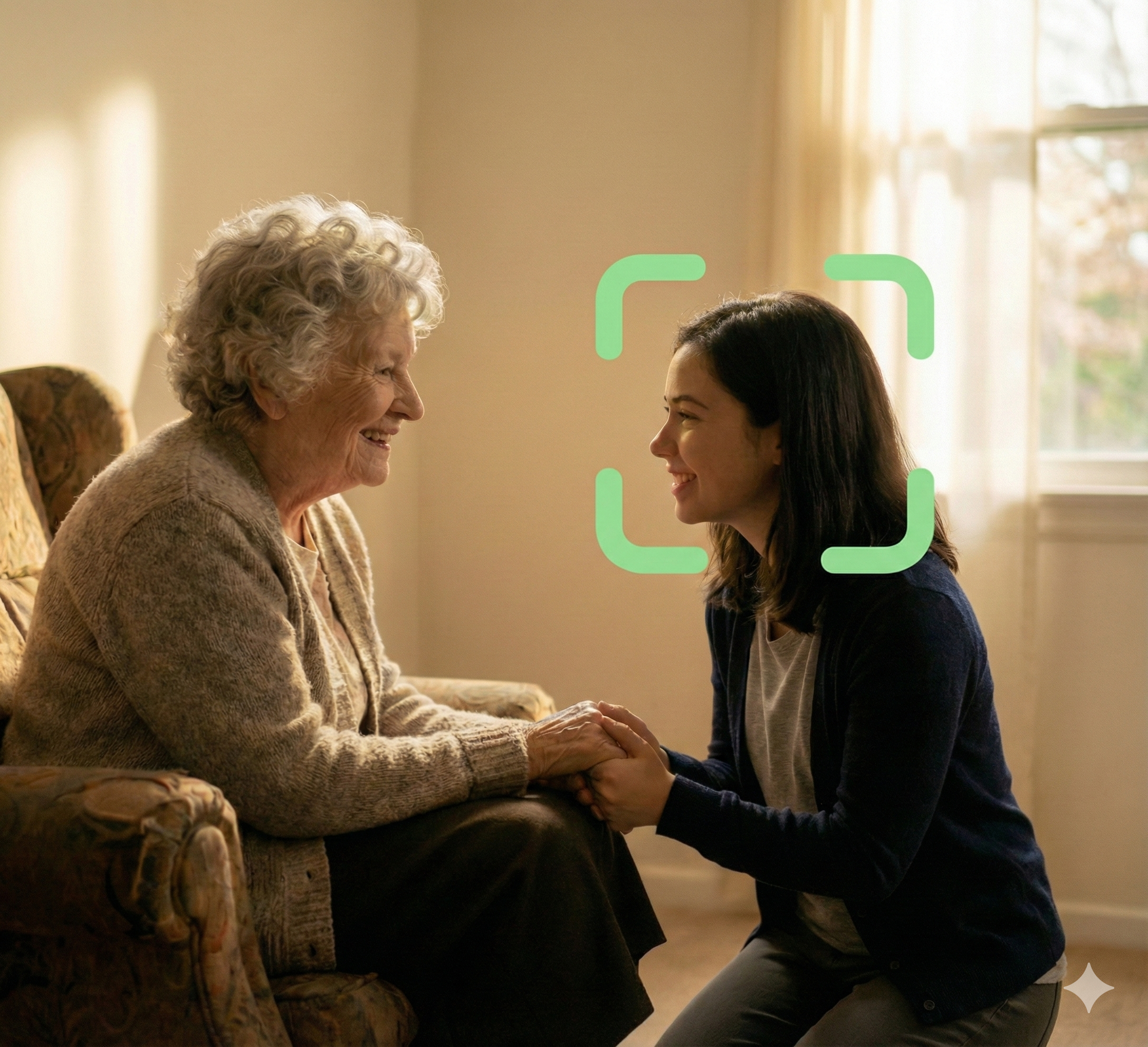 Elderly woman smiling at granddaughter